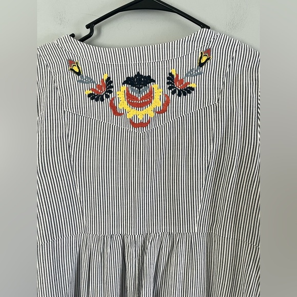 Knox Rose Embroidered 3/4 Ballon Sleeve Dress Sz S blue and white striped boho - Picture 7 of 11